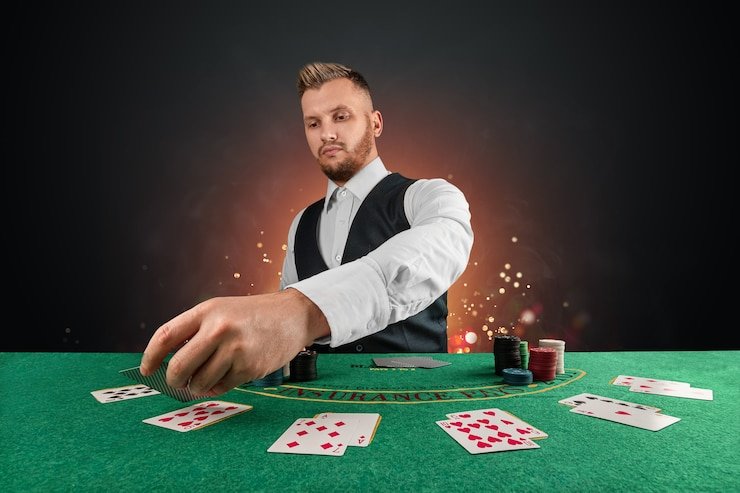 Live dealer spinning the roulette wheel